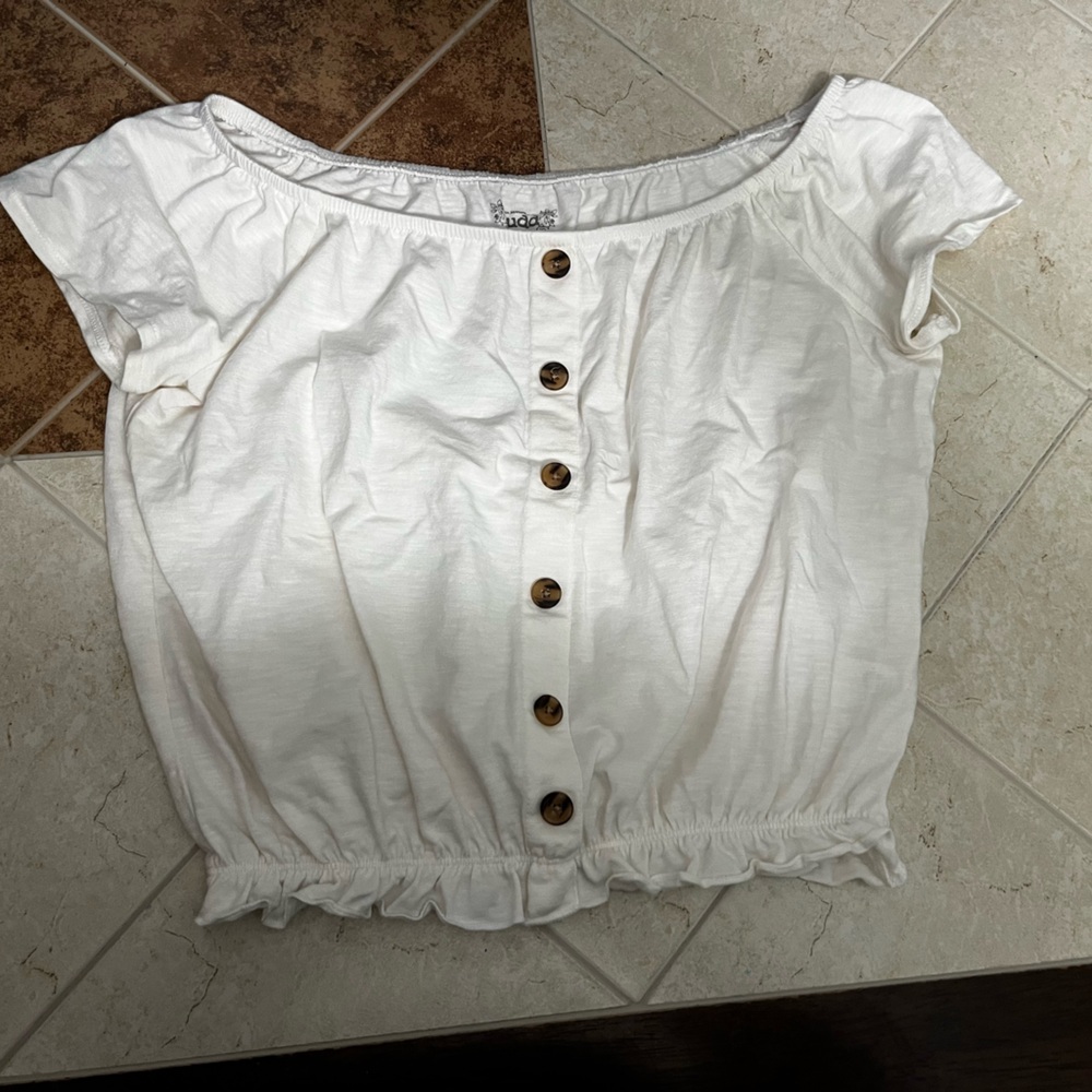 Mudd White Button-Up Crop Top